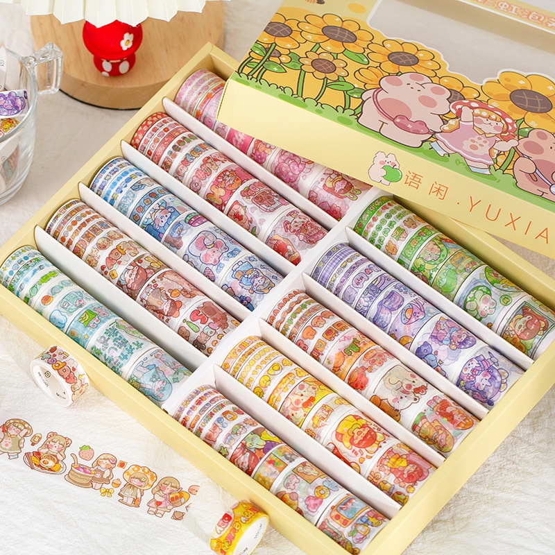 Set 120 Cuộn Băng Keo Giấy Washi Họa Tiết Hoa / Mặt Trăng / Ngôi Sao Dễ Thương