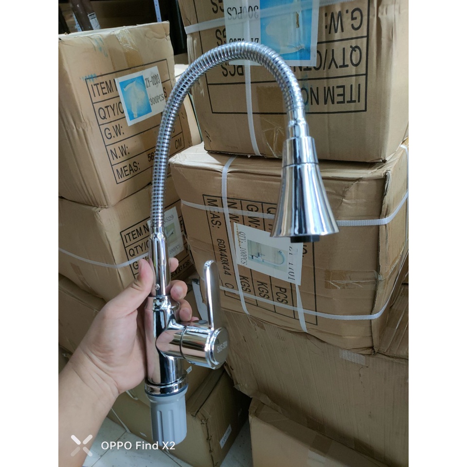 Vòi rửa chén bát Nóng Lạnh inox 304 Bóng xoay Bi 360 độ đầu Loa kèn 2 chế độ nước