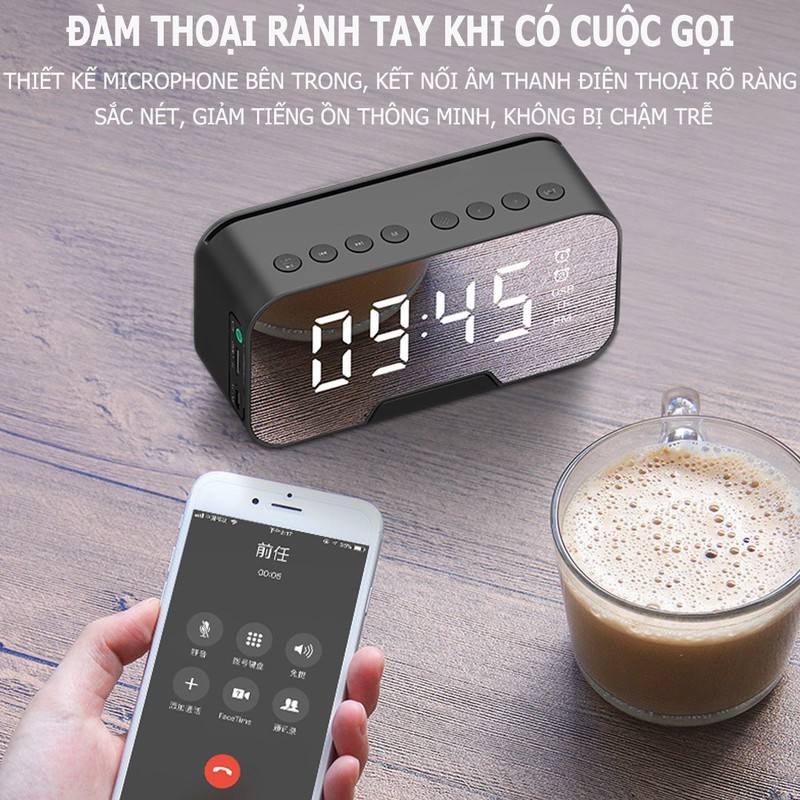 Loa Bluetooth mini K10, có Đài FM Tích Hợp Đồng Hồ Báo thức, khe cắm thẻ nhớ Màn Hình Tráng Gương