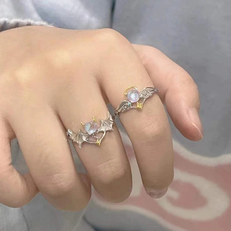 Bộ 2 Nhẫn Đính Đá Mặt Trăng Màu Sắc Cổ Điển Có Thể Điều Chỉnh Kích Thước Cho Cặp Đôi