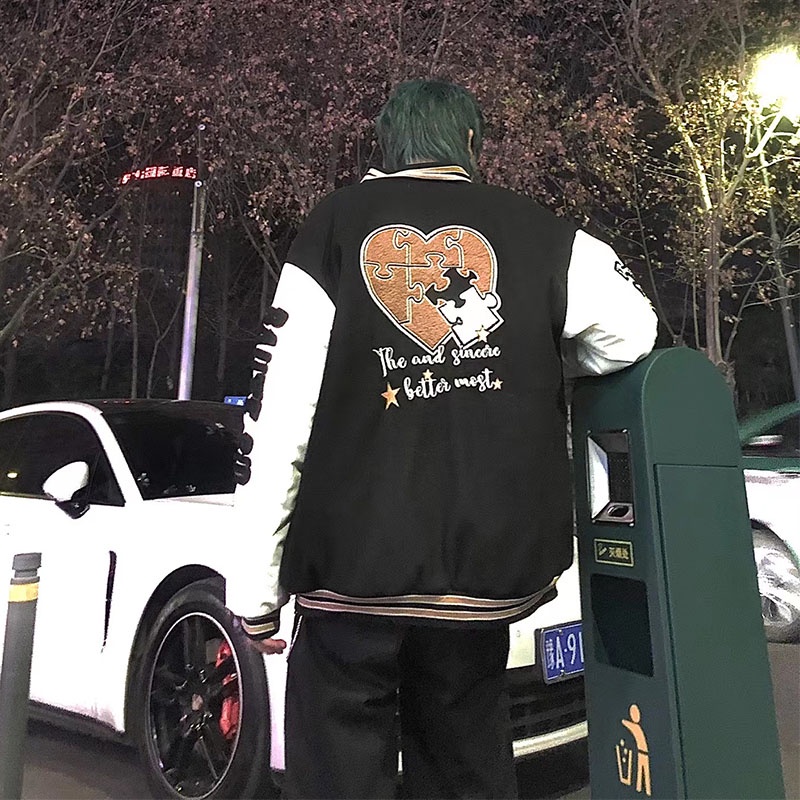Áo Khoác Bóng Chày Chất Liệu Cotton Dáng Rộng Thêu Chữ Phong Cách Retro Cho Nam Và Nữ