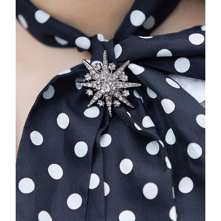 Ghim Cài Khăn Choàng Lụa Hình Bông Tuyết Ngôi Sao Bát Giác Màu Vàng Kim Phong Cách Dongdaemun Corsage Cá Tính Dễ