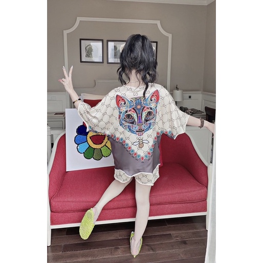 Đồ Bộ Nữ [FREESHIP] Đồ Ngủ Nữ pyjama đùi phối hình hoạ tiết động vật, Đồ Ngủ Lụa trẻ trung đáng yêu 40-60kg