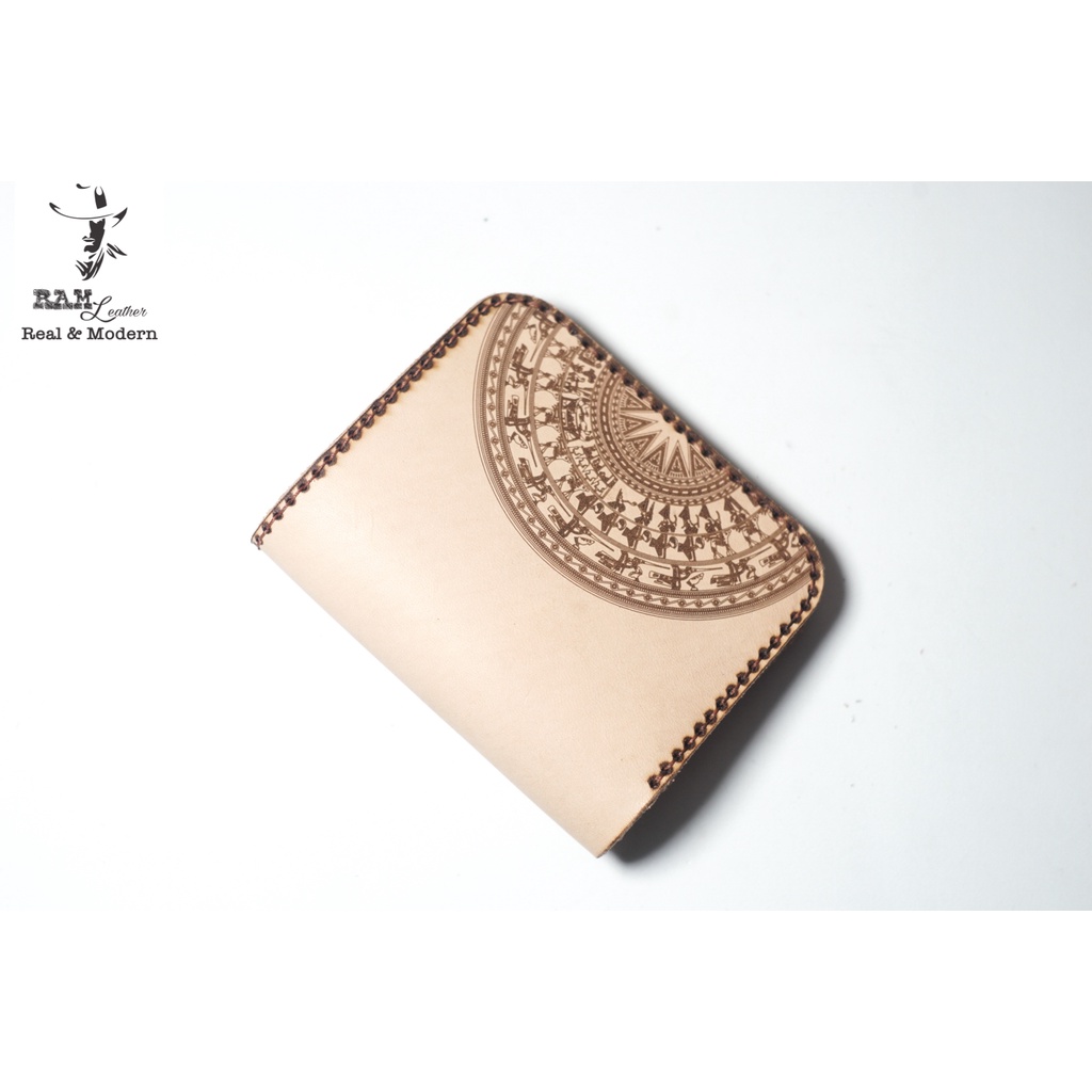 Ví nam da bò RAM Leather One Trống Đồng Việt Nam Da Bò Italia Vegtan Trắng