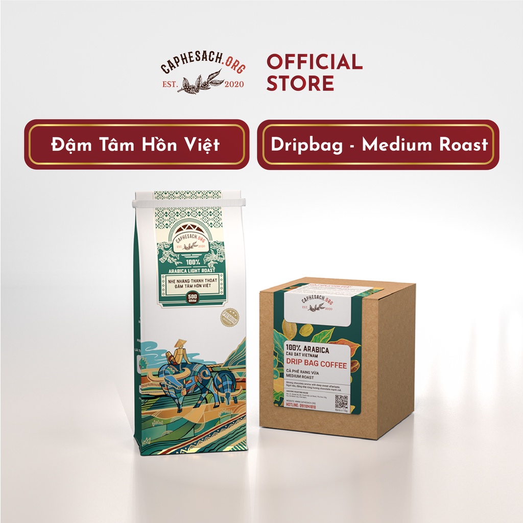 [COMBO] - Cà phê pha phin ĐẬM TÂM HỒN VIỆT &amp; HỘP CÀ PHÊ TÚI GIẤY LỌC ARABICA MEDIUM ROAST