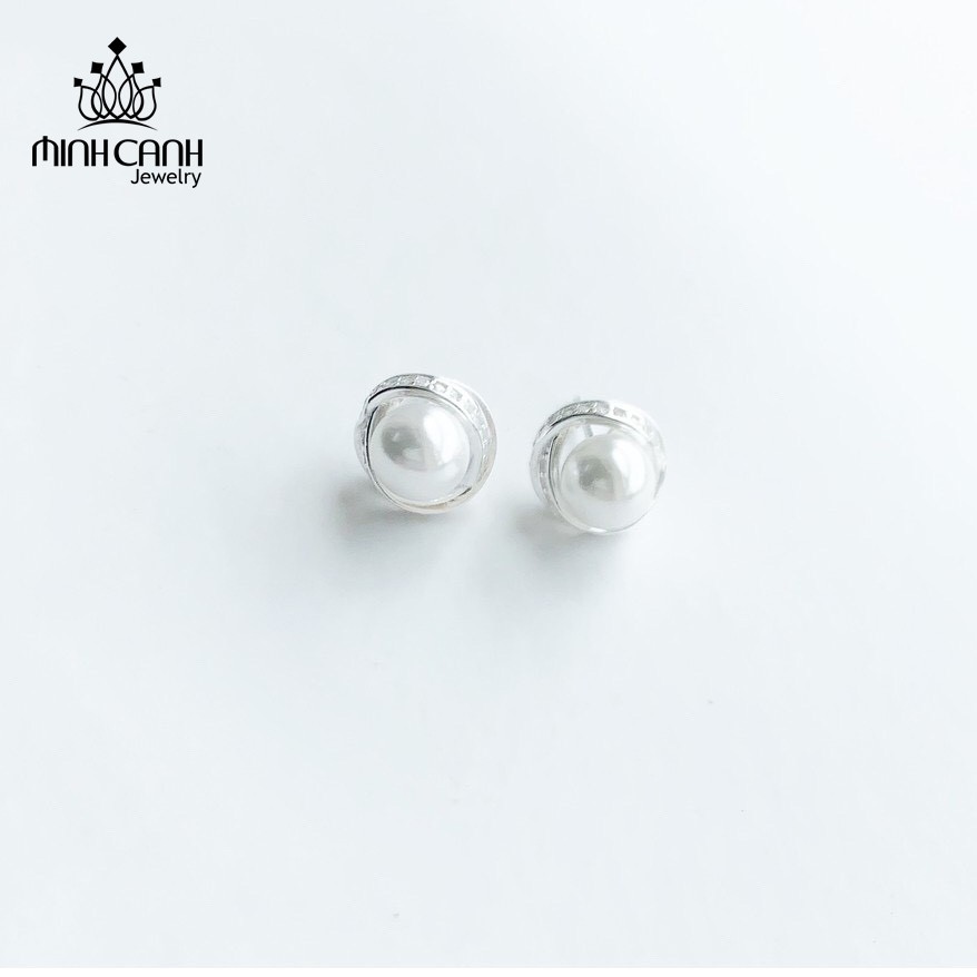 Bông Tai Bạc Minh Canh Jewelry Viền Bạc Đính Hột