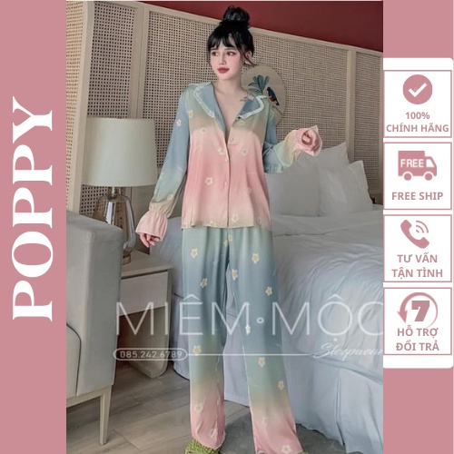 Bộ mặc nhà nữ galaxy lụa LATIN đẹp, pijama nữ cao cấp đồ bộ ngủ pijama nữ quần dài POPPY-galaxy