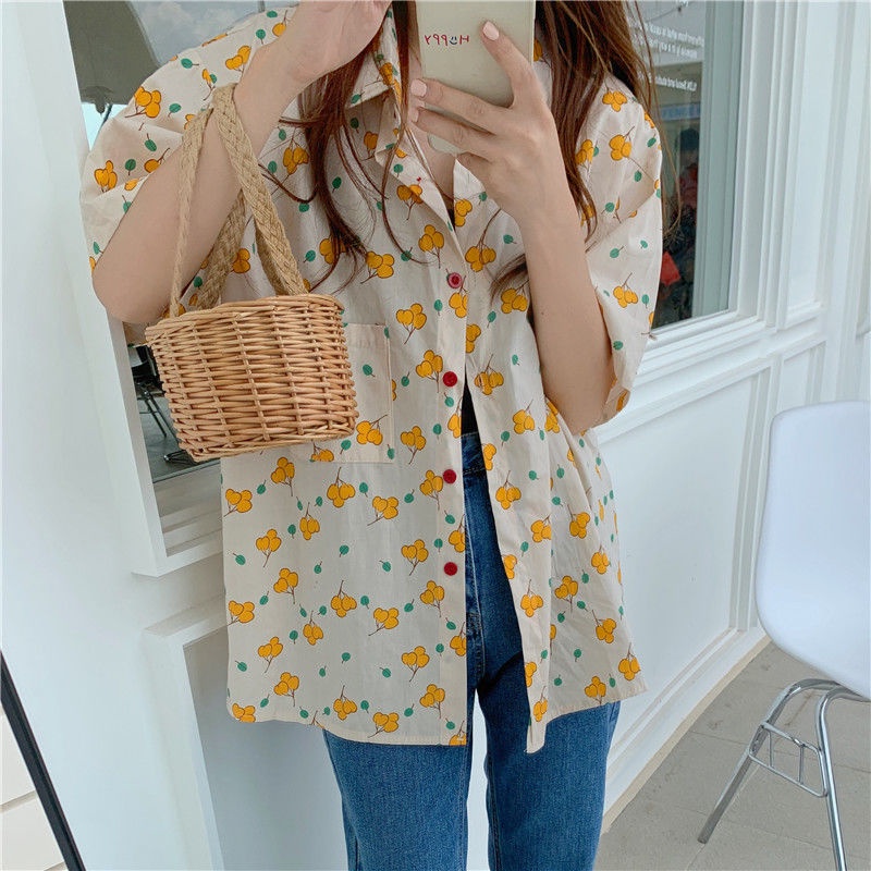 Áo Sơ Mi Tay Ngắn Cổ Bẻ In Họa Tiết Thời Trang