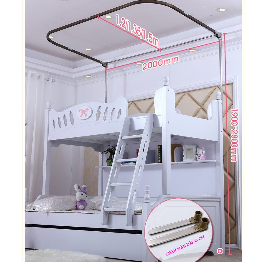 Màn  khung dành cho giường tầng trẻ em không khoan tường_khung inox_vải tuyn cao cấp chống muỗi