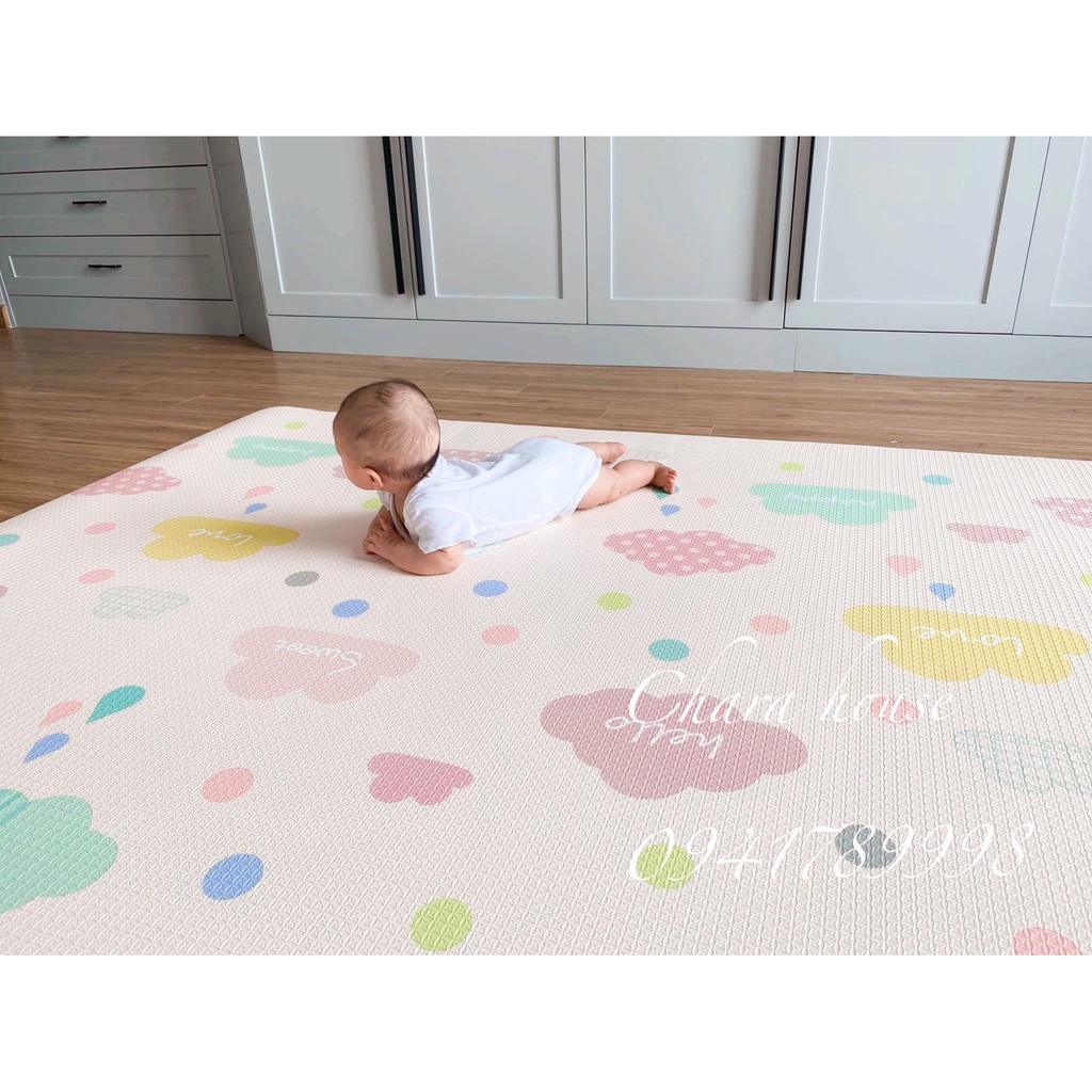 &lt;FREE SHIP&gt;KT 1m4x1m8 Thảm 100% Silicone Babycare-Parklon hình Happy Cloudy