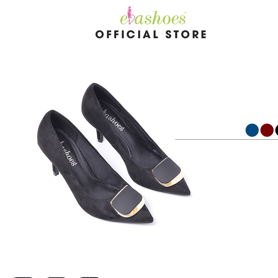 Giày Cao Gót Nữ Mũi Nhọn Có Khuy Kim LoạI Da Lộn Đế 7Cm Evashoes - EVA0058