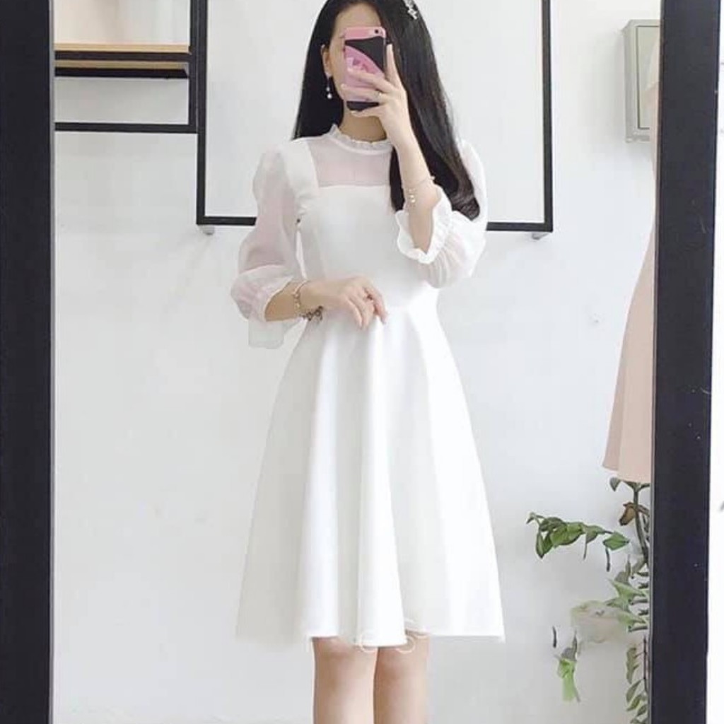 Đầm trắng voan xòe dịu dàng nữ tính | BigBuy360 - bigbuy360.vn