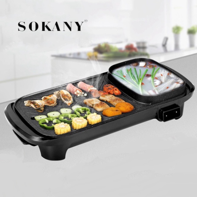 Nồi lẩu nướng 2 in 1, bếp lẩu nướng 2 ngăn đa năng Chính hãng SOKANY