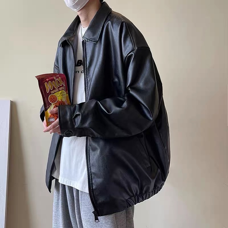 Áo Khoác Leather Jacket Da PU Form Rộng Oversize Màu Đen Nâu Tay Dài Nam Nữ