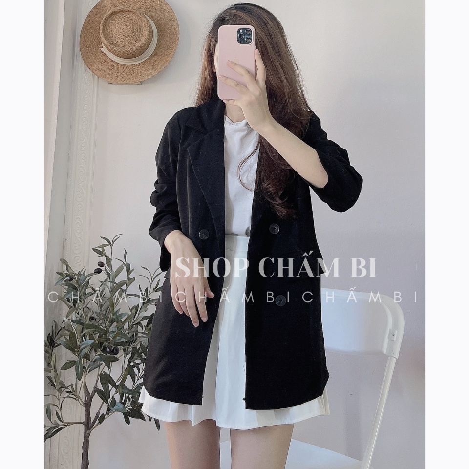 Áo blazer cổ vest A.243, Áo khoác dài tay 1 lớp 4 cúc 1 lớp dày dặn vạt vuông phong cách Hàn Quốc