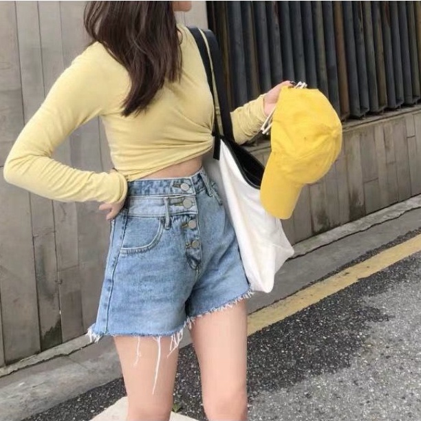 Quần Short Jeans Nữ Lưng Cao Thời Trang Hàn