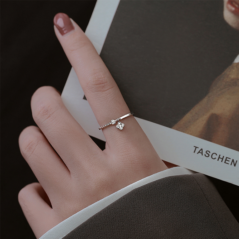 Ahellogirl Nhẫn Hình Cỏ Bốn Lá Đính Đá Thời Trang Hàn Quốc