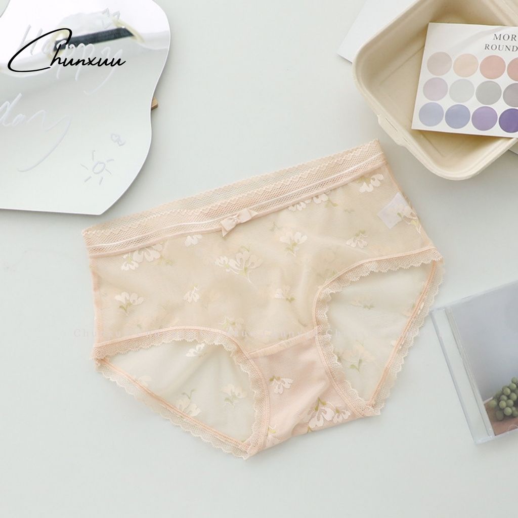 Quần lót nữ ren gấm cao cấp CHUNXUU, họa tiết hoa thiết kế cạp lưới mềm mại thông thoáng - QC71