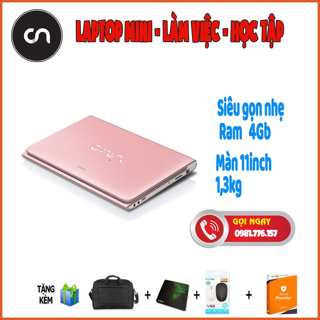 Laptop Mini Đẳng Cấp Sony Vaio Hồng 11inch SVE 11 Ram 4Gb Ổ SSD Màn 11inch Đủ HDMI Tặng Phụ Kiện