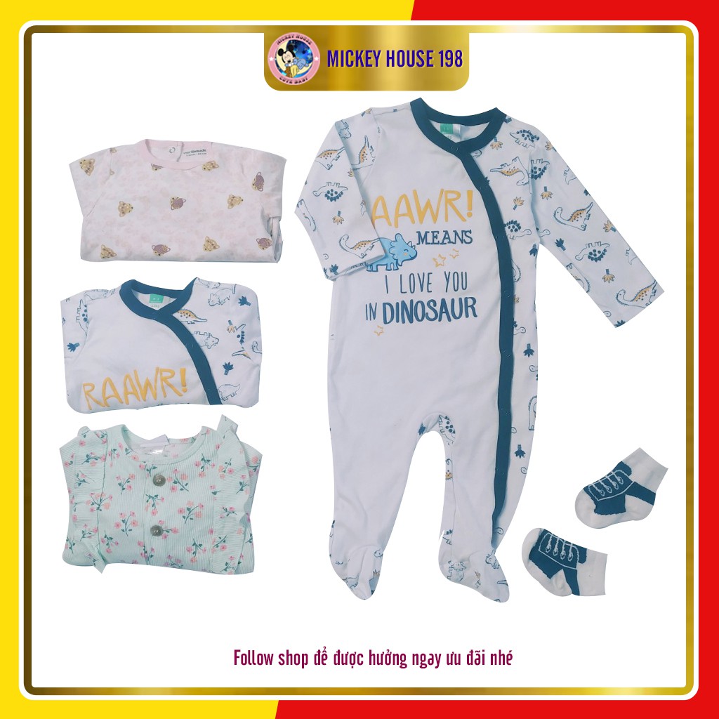 [ Mẫu mới 2021} Bodysuit cotton cho bé - sleepsuit cho bé - body dài tay liền tất sơ sinh