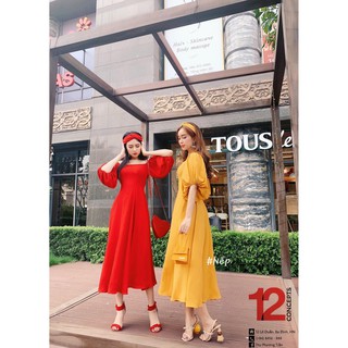 Váy maxi tay bồng li eo MSĐ
