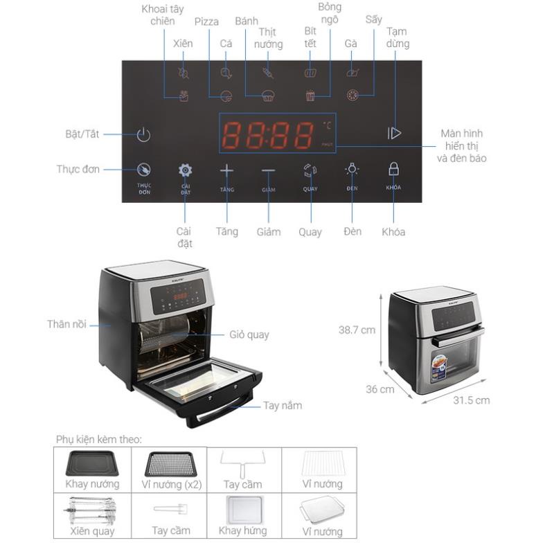 Nồi chiên không dầu Kalite KL1500 . lò nướng dung tích 15L lọc dầu mỡ 95% công suất 1700W bảo hành chính hãng 24 tháng