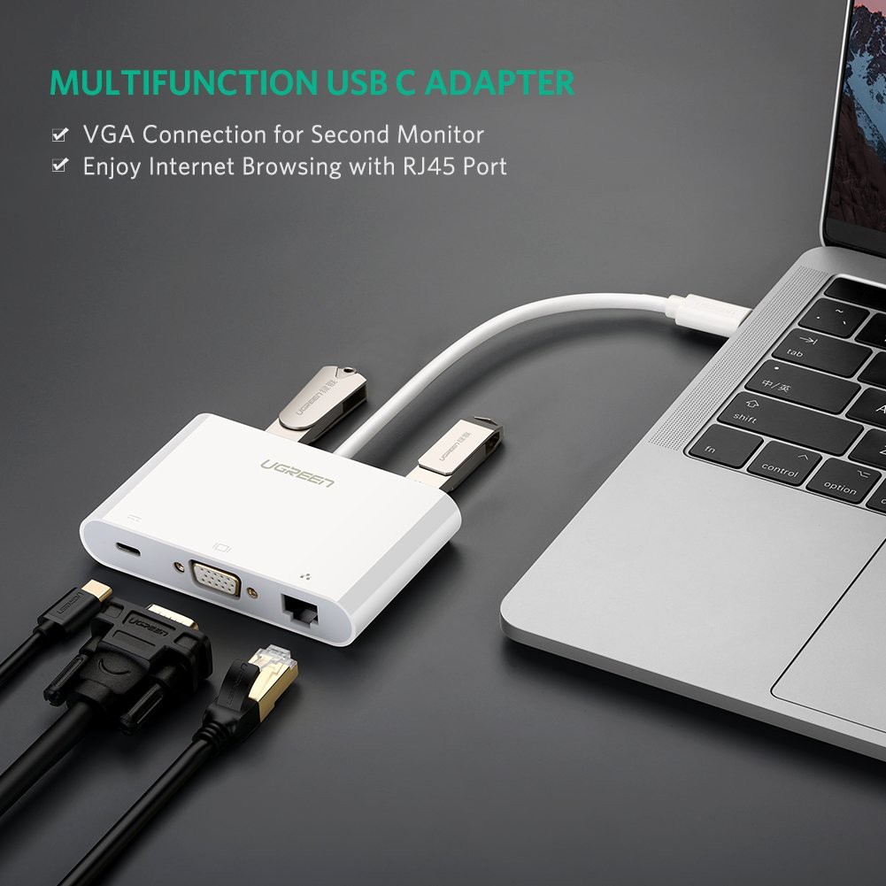 Cáp USBC to VGA + LAN + 2 USB/USBC chính hãng Ugreen 30439