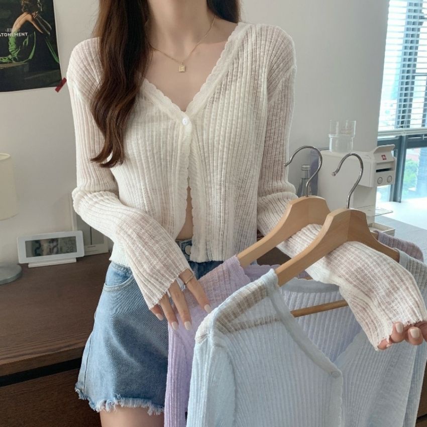 Áo len nữ cardigan mỏng dệt kim tay dài hàn quốc ulzzang thời trang Fmstyle Saigon 21ALU06A962503