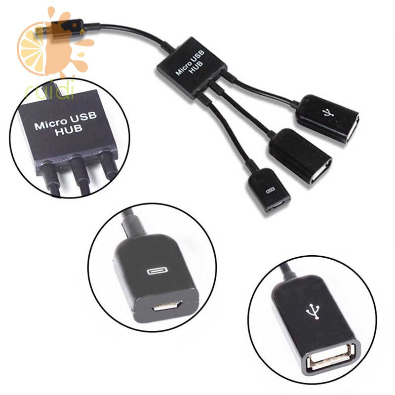 Hub chuyển đổi đầu Micro USB đầu sang cổng với hai cổng USB 2.0 OTG 3 trong 1