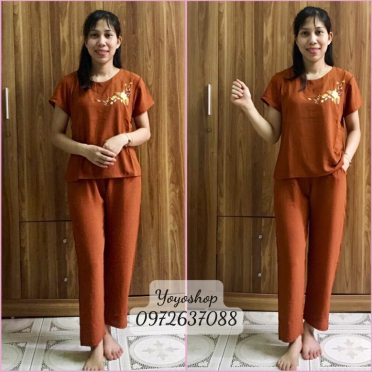 Bộ Đũi Lửng Mặc nhà- Bộ Trung Niên Chất  Đũi Lửng Mặc Nhà cho Mẹ Cho bà