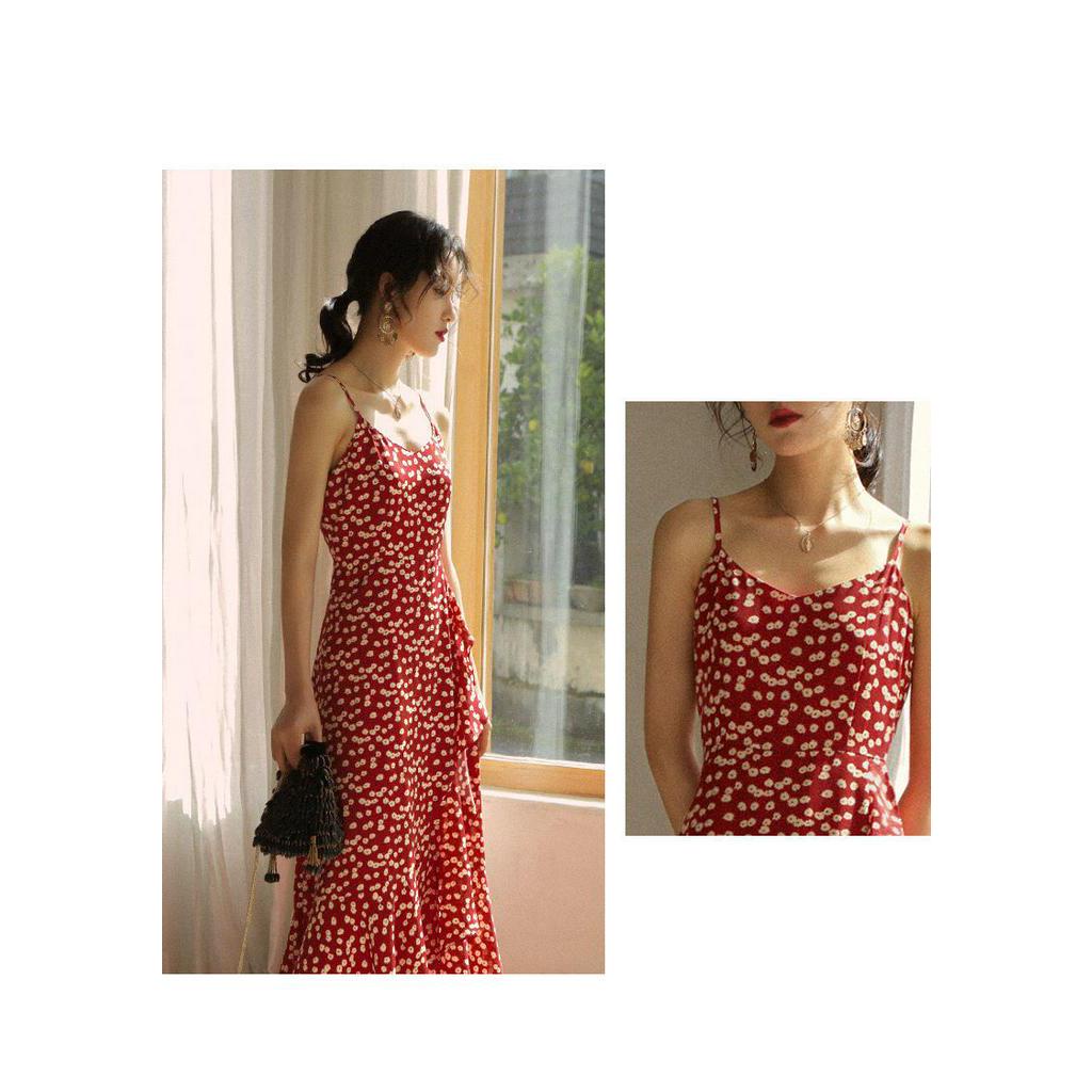 Đầm nữ 2 dây cổ chữ V in hoa thời trang