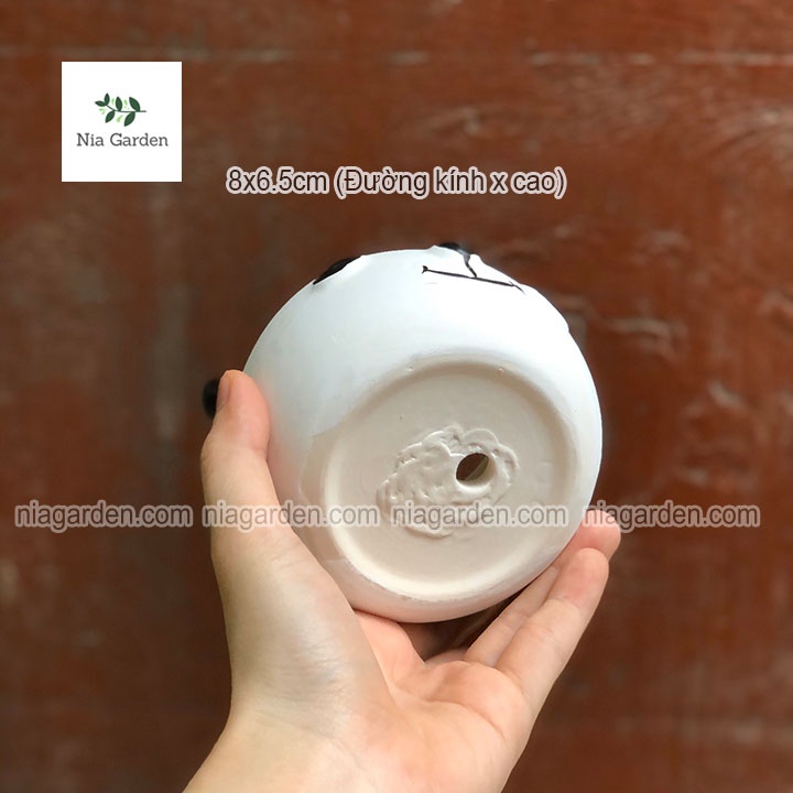 Chậu gấu trúc mèo đất nung trồng cây để bàn sen đá xương rồng mini Nia Garden N4