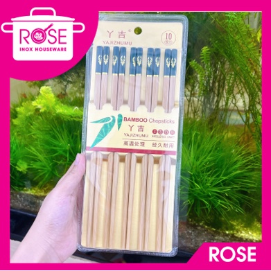 Đũa tre BamBoo cap cấp set 10 đôi chống nấm mốc chống trơn trượt an toàn - tiện lợi