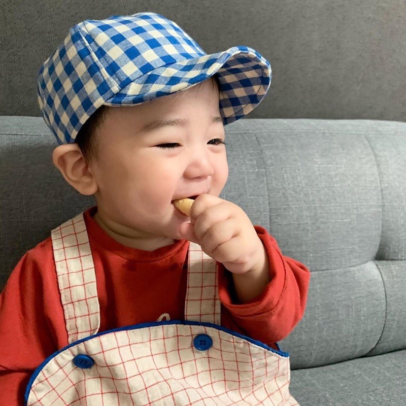 Mũ lưỡi trai dành cho bé trai bé gái kẻ karo 3-15m mã D17