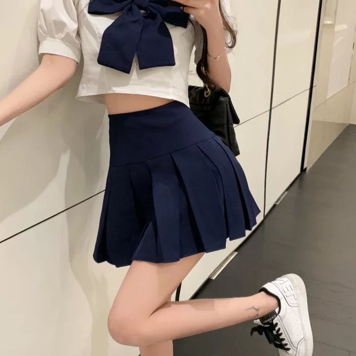 Set đồ COZOKC gồm áo kiểu và chân váy xếp ly lưng cao thời trang cho nữ