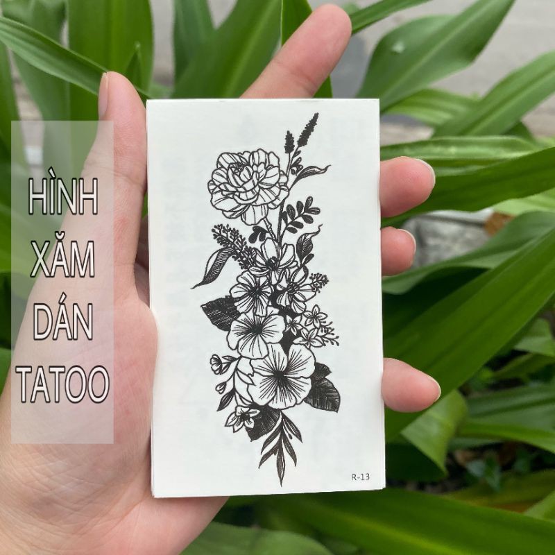 Hình xăm hoa đơn sắc r13. Tatoo dán tạm thời size 10x6cm
