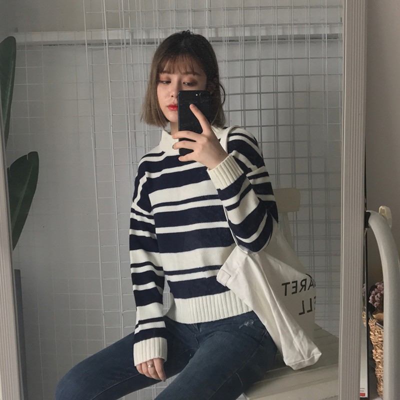 Hàng Sẵn_ Áo len dài tay sọc màu ulzzang | BigBuy360 - bigbuy360.vn