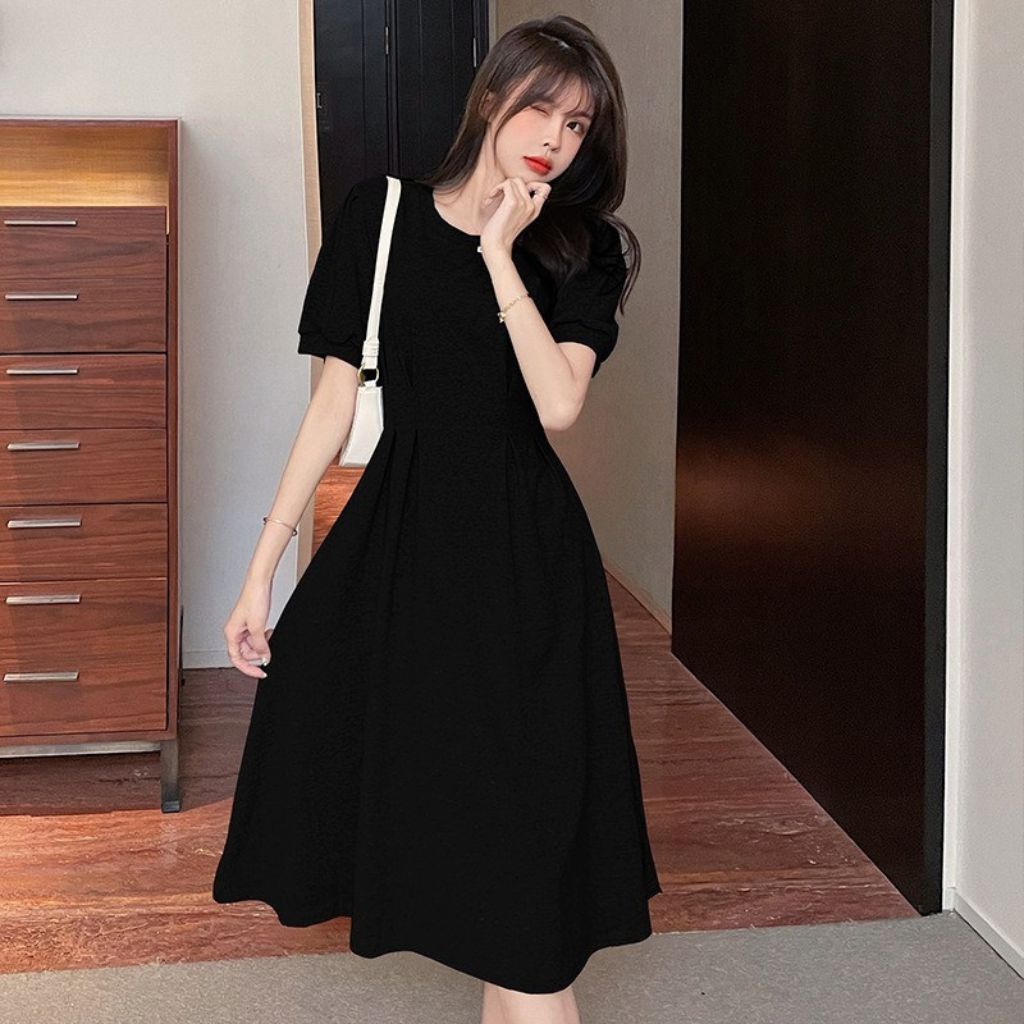 Váy Nữ Đơn Giản Suông Kann Model, Vải Thun Co Giản Xẻ Tà Tay Lỡ Dài Qua Gối HV27