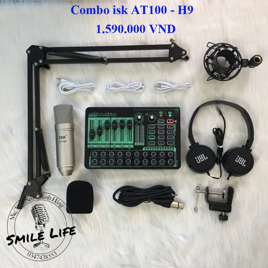 Combo Livestream Thu Âm Sound H9 pro Bluetooth Mic ISK AT100 chính hãng Chân Kẹp Màng Lọc tặng Tai nghe