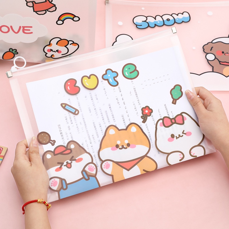 TÚI ZIP A4 Trong Suốt Đựng Tài Liệu Giấy Kiểm Tra CUTE  File Tệp Kẹp Clear Bag Chia Hồ Sơ Học Sinh Đề Cuong