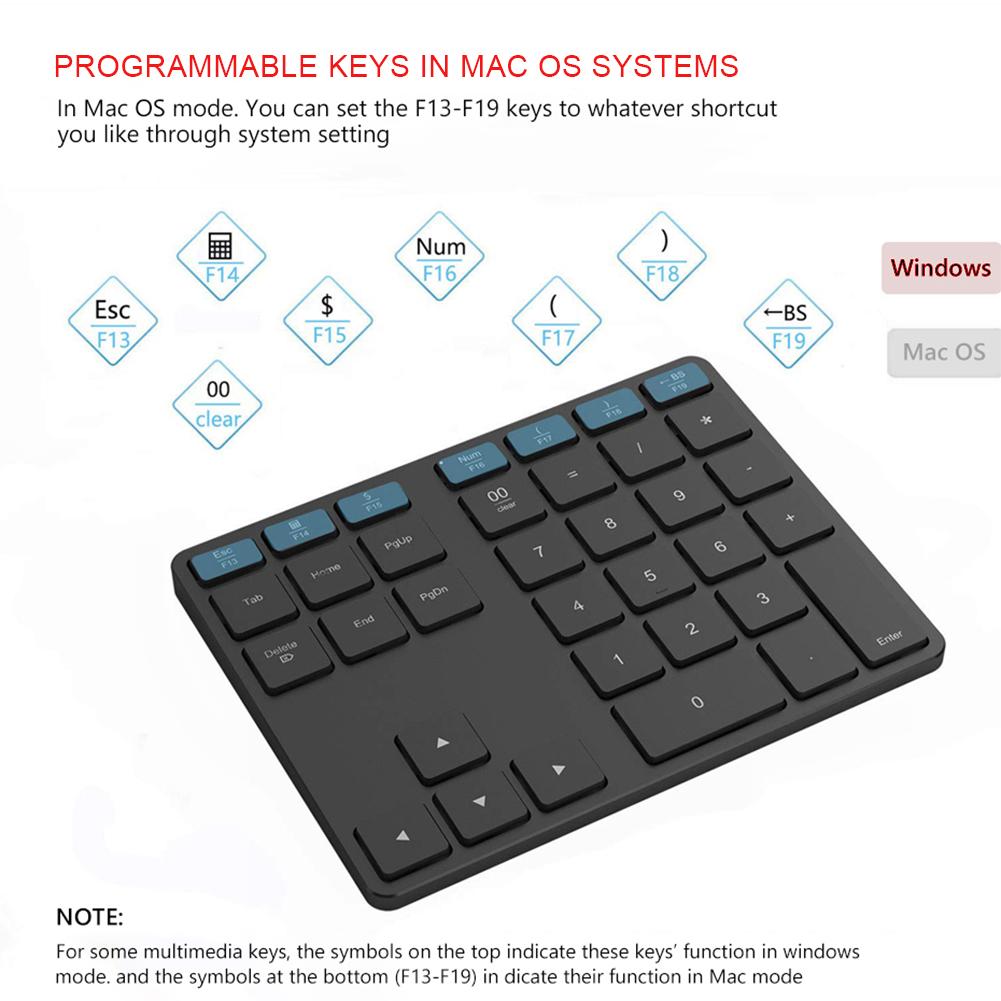 34 phím Bàn phím số không dây Bluetooth Mini Numpad với nhiều phím chức năng hơn Bàn phím kỹ thuật số cho PC Macbook