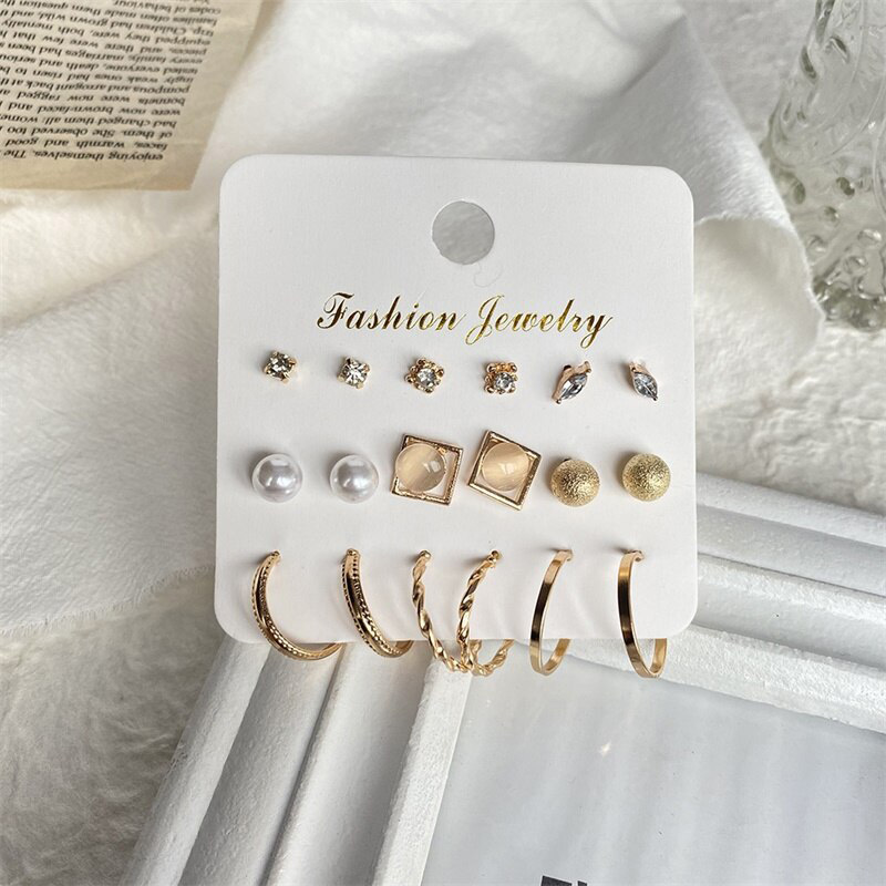 Set 9 cặp khuyên tai kiểu dáng thời trang dành cho nữ
