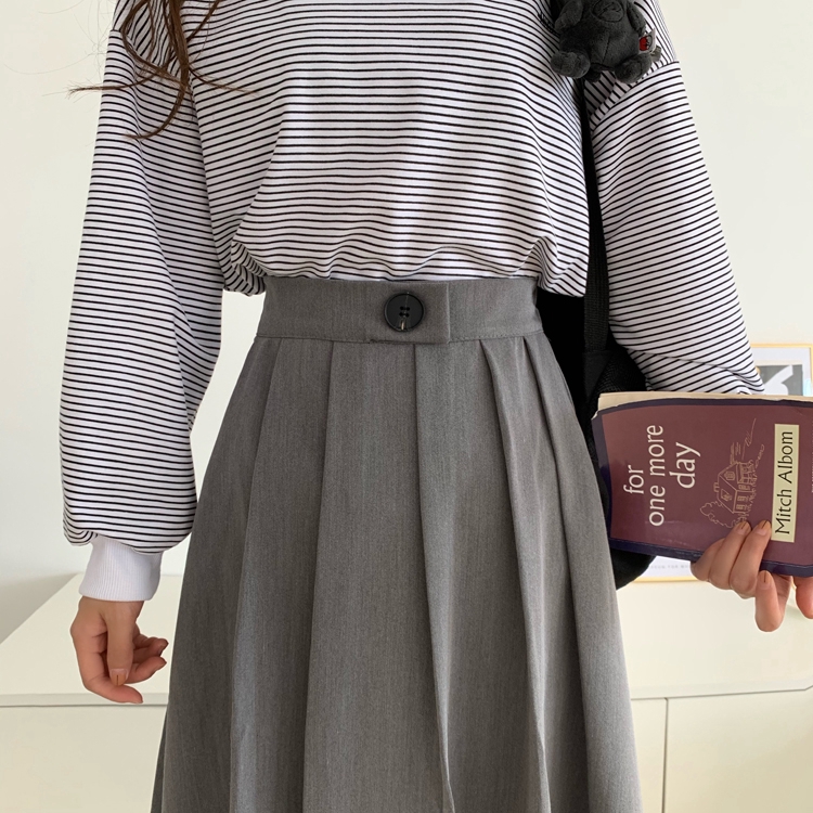 SUXI Chân váy dài lưng cao phong cách retro