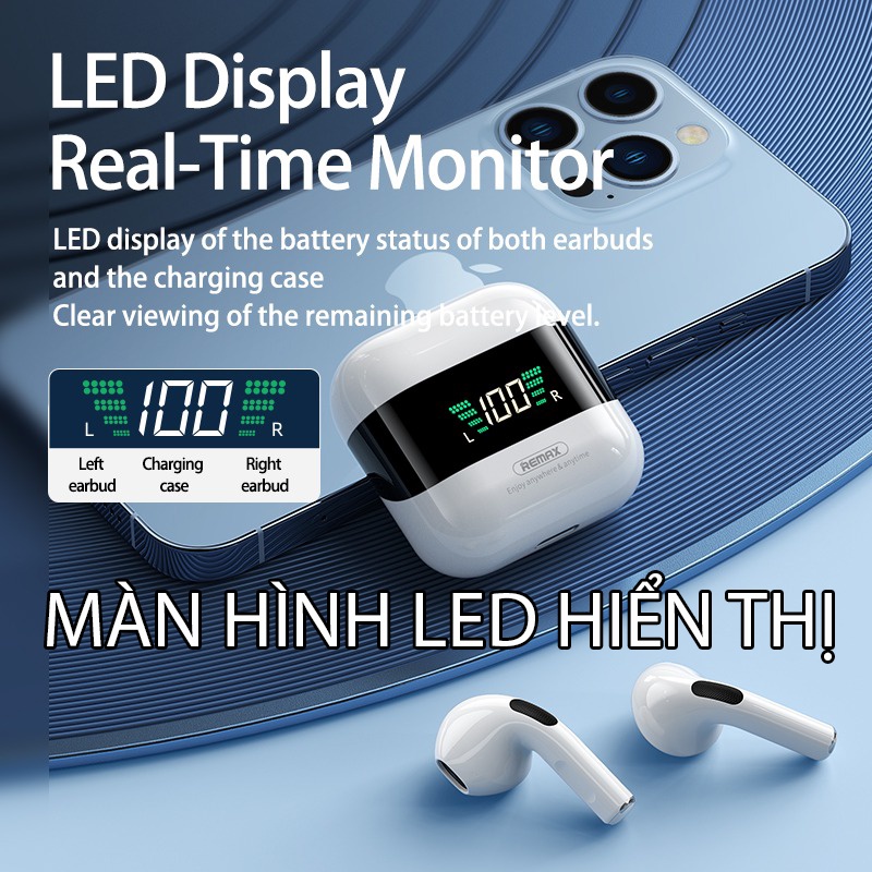 Tai nghe Bluetooth True Wireless Remax TWS-10i TWS-10 Plus chuẩn 5.1 tích hợp màn hình LED báo dung lượng Pin