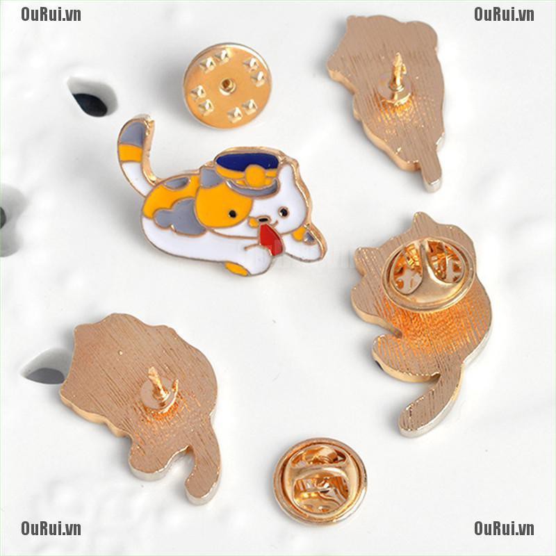 Bộ 4 Ghim Cài Hình Mèo Hoạt Hình Tráng Men Dễ Thương