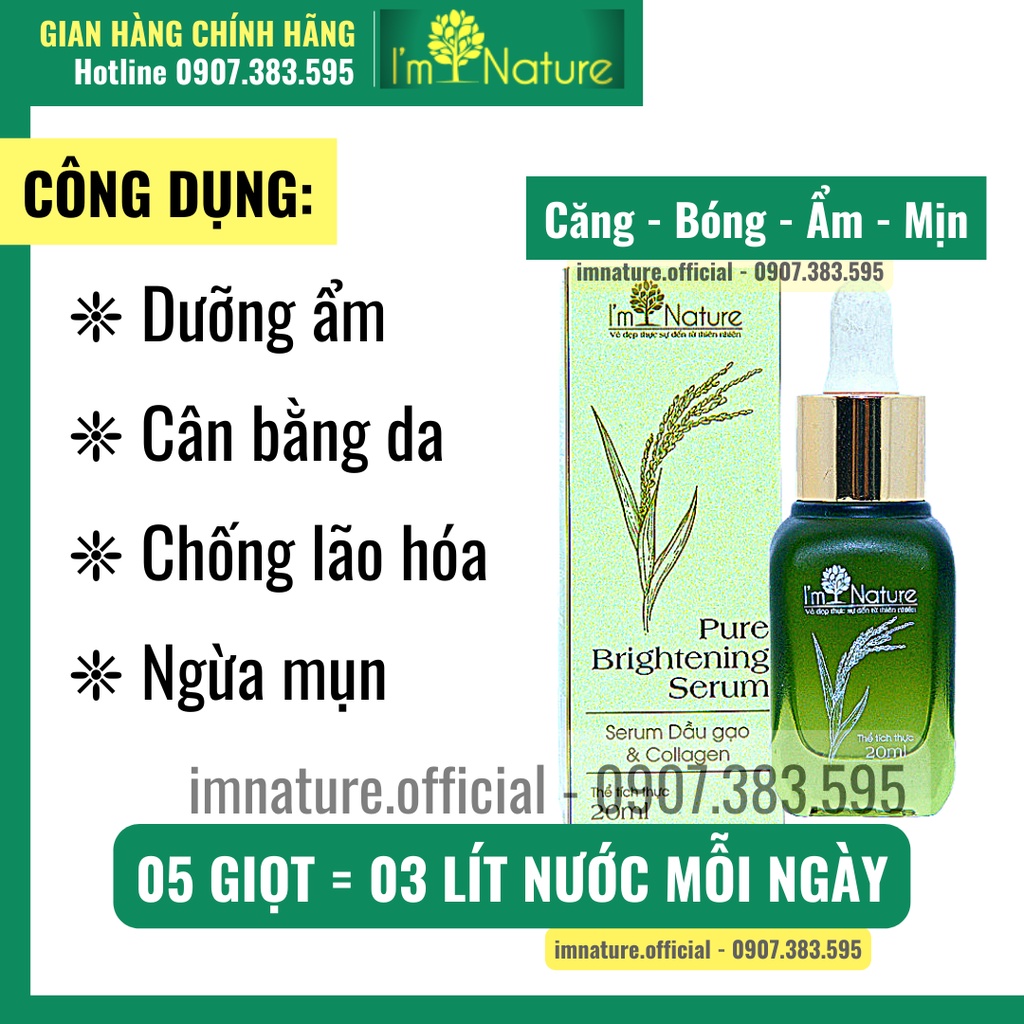 Serum Dưỡng Ẩm Trắng Da Chiết Xuất Dầu Gạo Tảo Biển I’m Nature 20ml