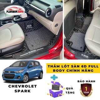 Thảm lót sàn ô tô 6D thành cao, may túi có logo Chevrolet Spark