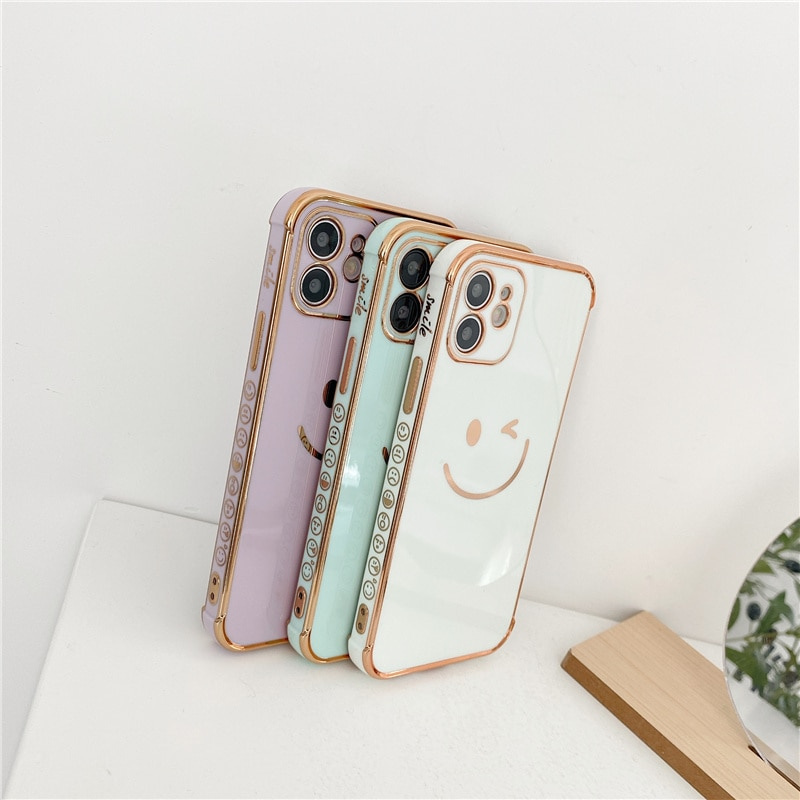 Sang Trọng Nụ Cười Mạ Dành Cho iPhone 12 Pro Max XR X XS SE 2020 Silicone Ống Kính Bảo Vệ Chống Sốc Dành Cho iPhone 11 8 7 Plus 12