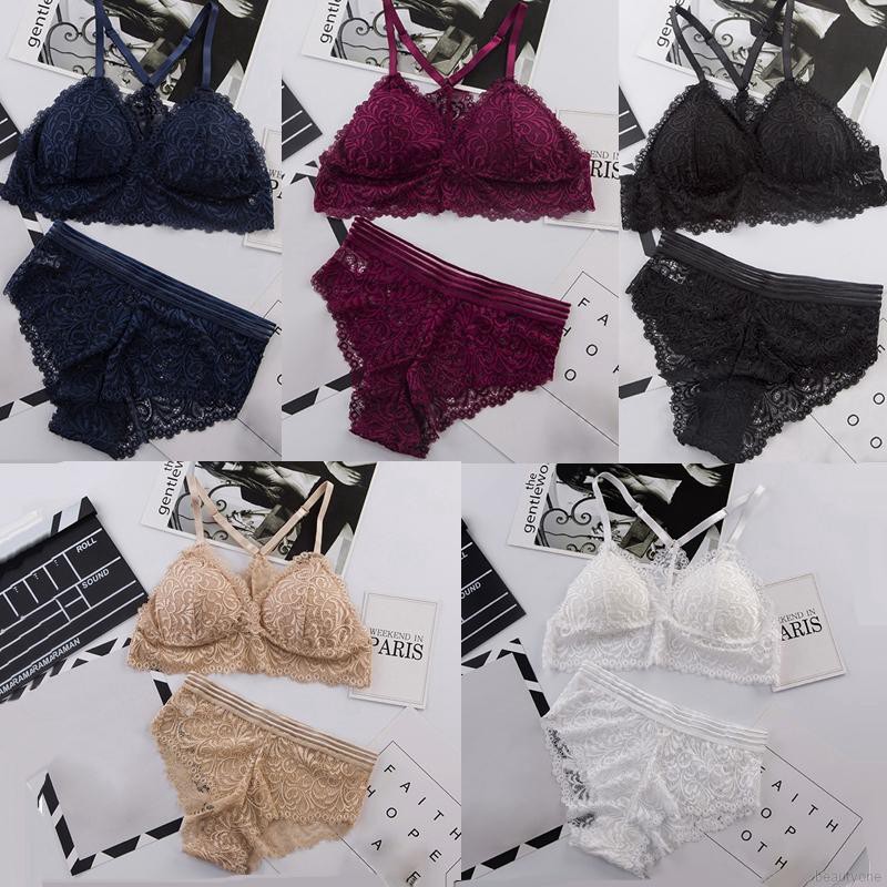 Set áo lót có mút nâng ngực + quần lót cùng hoạ tiết