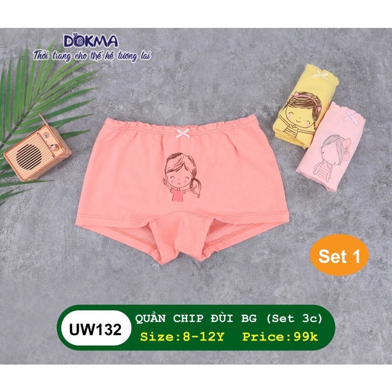 Set 3 quần chip đùi Dokma cho bé gái UW132s (Sz 2-12y)